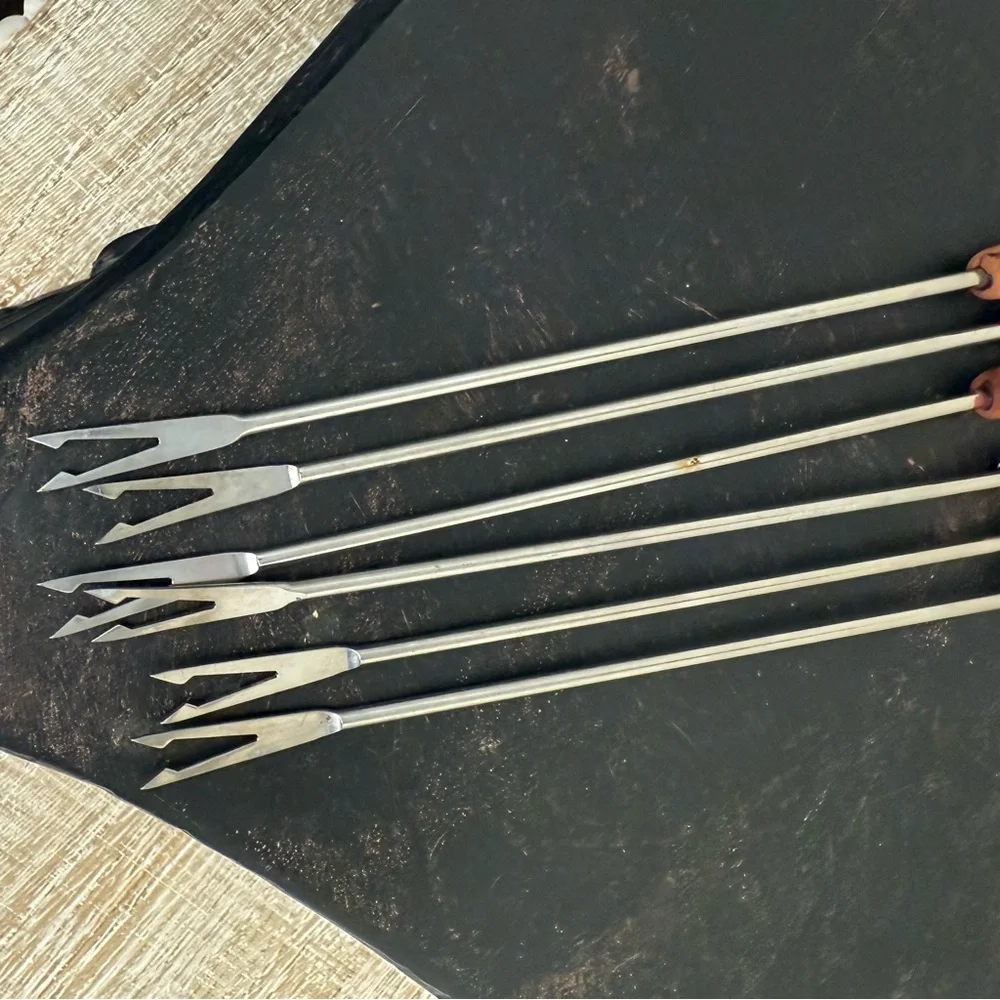 Set of 6 Color-Coded Fondue Forks with Wooden Handles